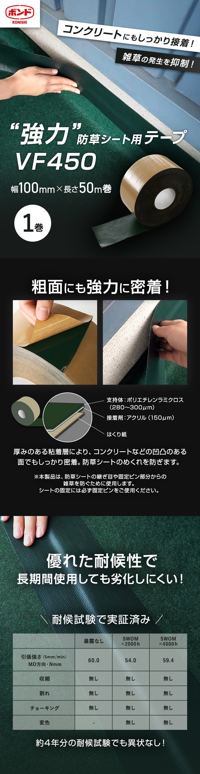 ”強力”防草シート用テープ VF450