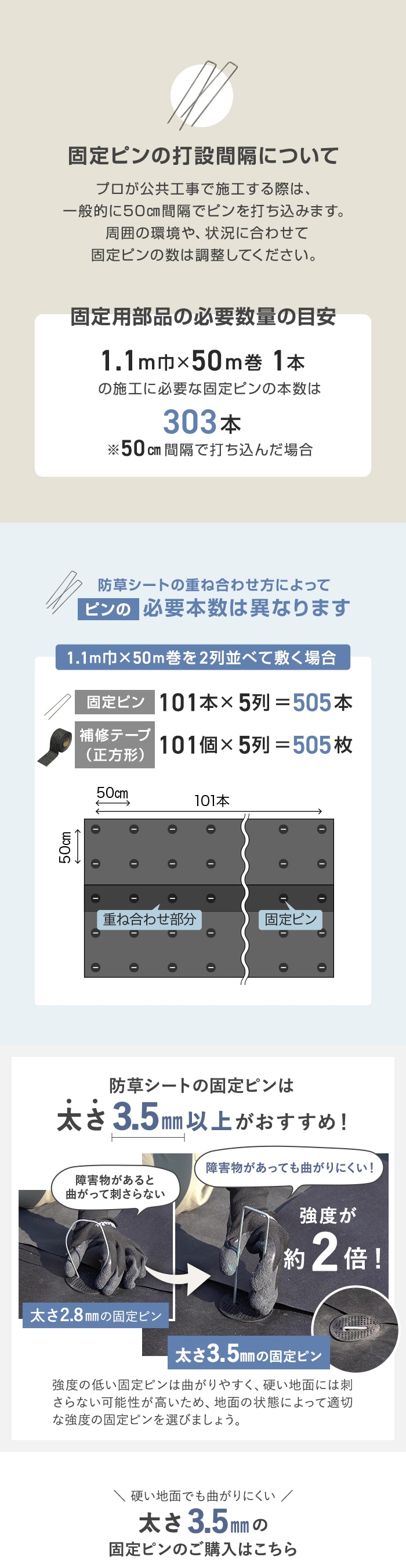 固定ピンの打設間隔について