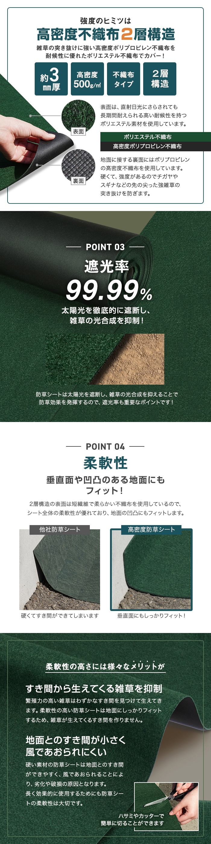 防草シート ピン付き 10年耐用 1m×10m 不織布 RESTA 高密度防草シート