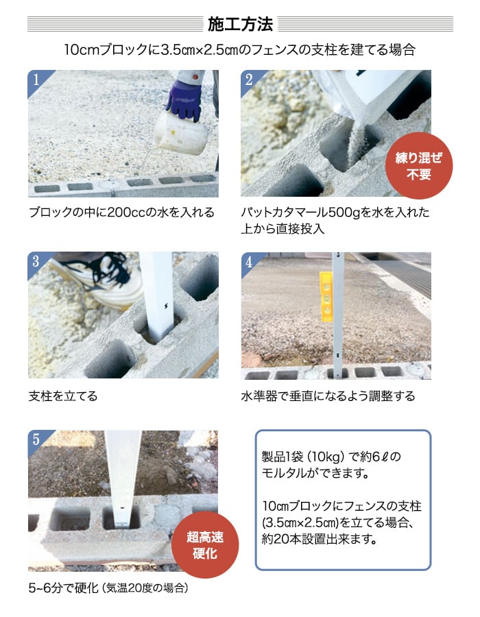パットカタマール 10kg×2袋 超速 硬化 モルタル 練り混ぜ不要