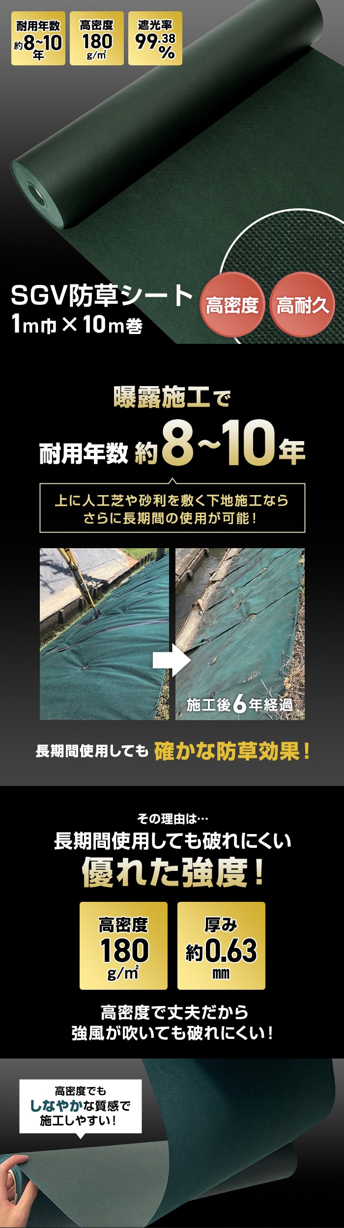 防草シート 約8～10年耐用 1m×10m巻 不織布 SGV防草シート | DIY