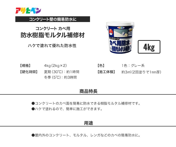 コンクリート カベ用防水樹脂モルタル補修材 4kg Resta