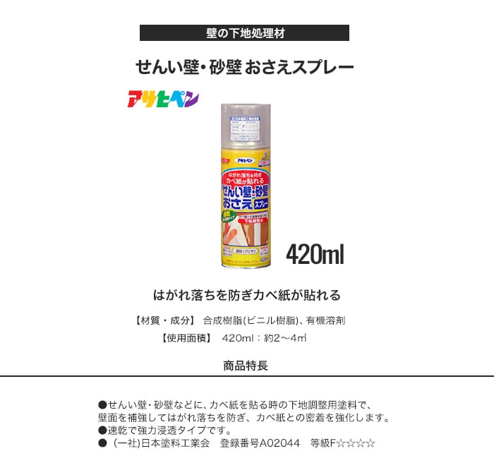 はがれ落ちを防ぎ壁紙が貼れる せんい壁・砂壁おさえスプレー 420ml