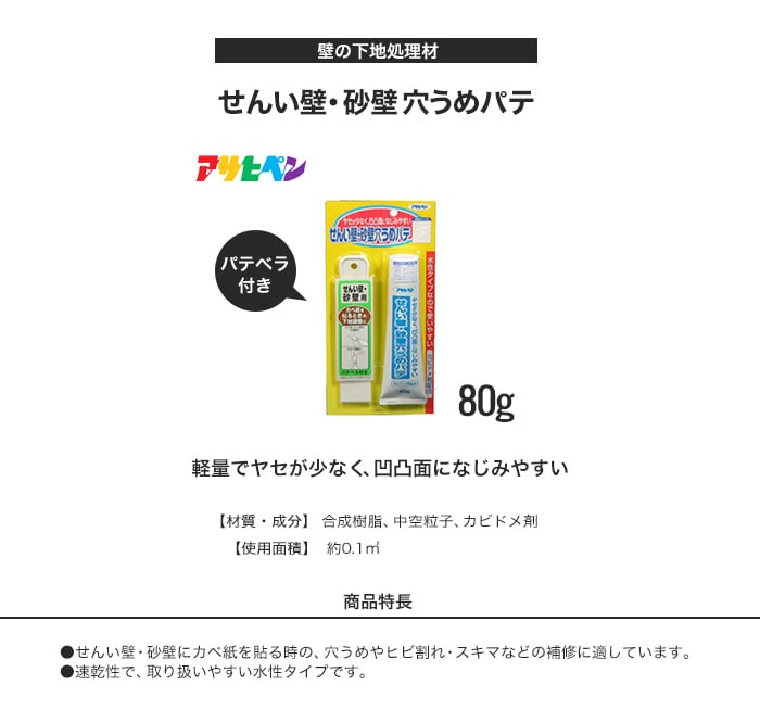 凹凸になじみやすい せんい壁・砂壁穴うめパテ 80g