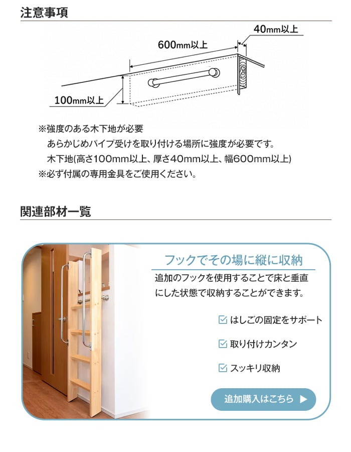 注意事項と関連部材一覧