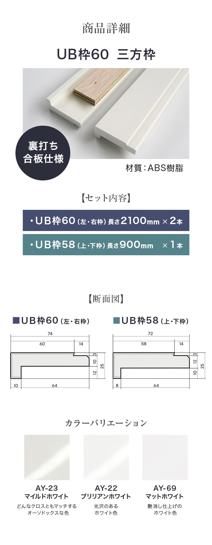 UB枠 60 三方枠セット H2100×W900mm ラフカット裏打ち合板貼り