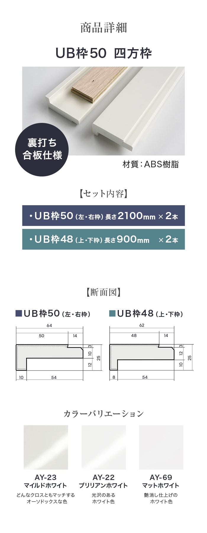UB枠 50 四方枠セット H2100×W900mm ラフカット裏打ち合板貼り
