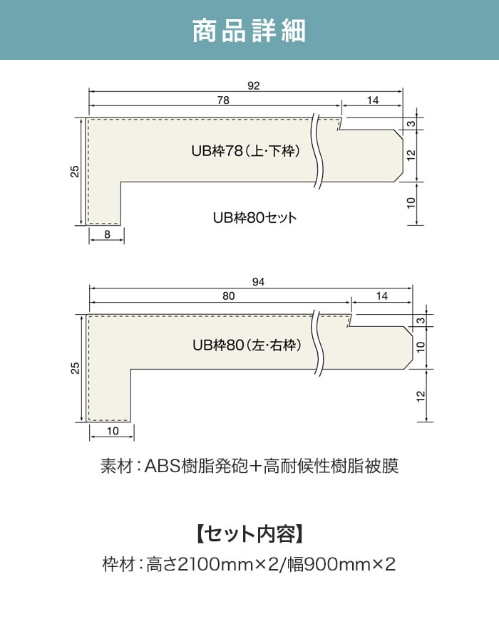 UB枠 80 3方枠セット 2100×900 集合住宅用 ユニットバス開口枠 マイルドホワイト