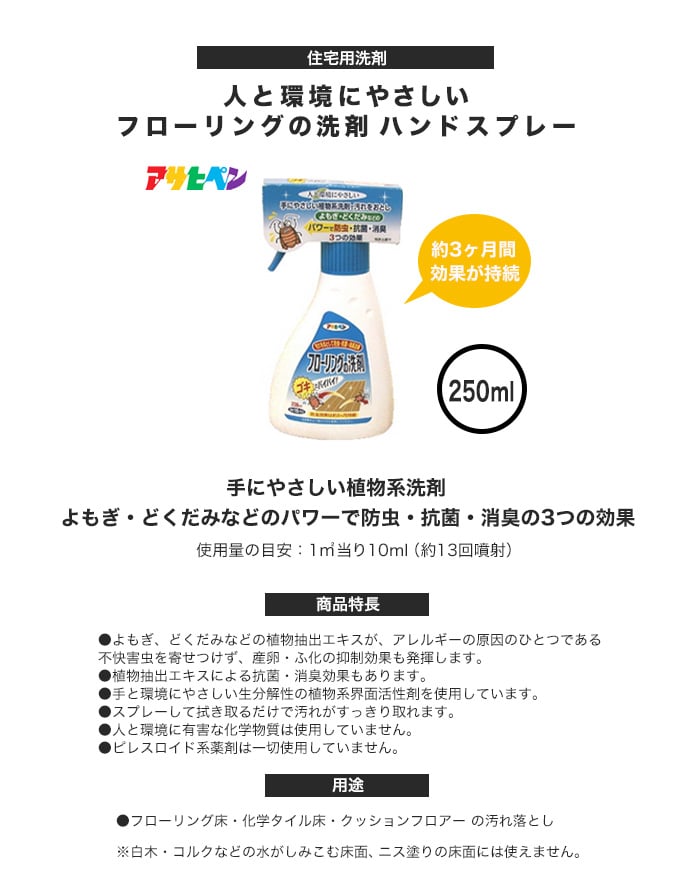 人と環境にやさしいフローリングの洗剤　ハンドスプレー 250ml