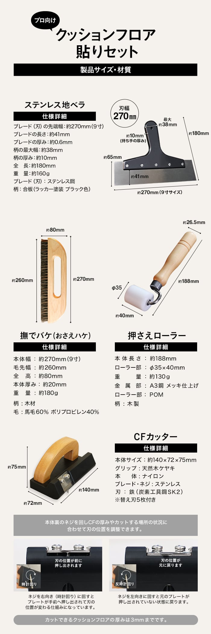 クッションフロア貼りセット（プロ向け）