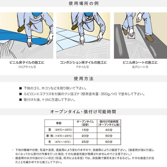 ビニル床材・カーペット用 アクリル樹脂系エマルション形接着剤 ルビロンエコプラス 15kg （約40平米施工可） ボンド・接着剤の通販  DIYショップRESTA