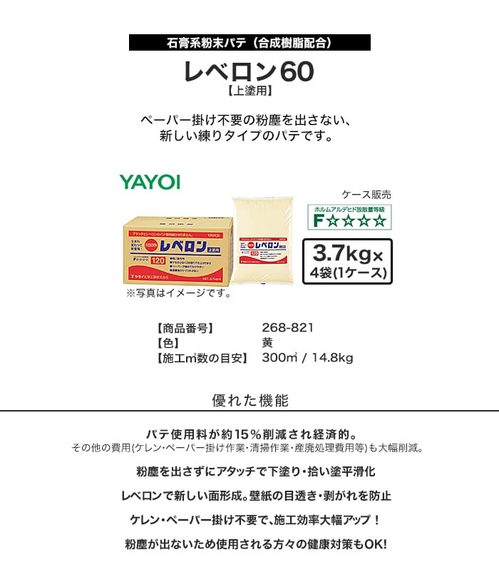 壁紙施工時の下地補修用練りタイプパテ レベロン60 268-821