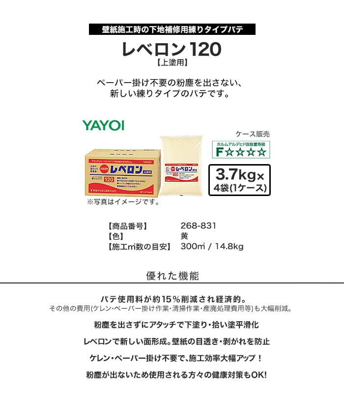 壁紙施工時の下地補修用練りタイプパテ レベロン120 3.7kg×4袋 268-831