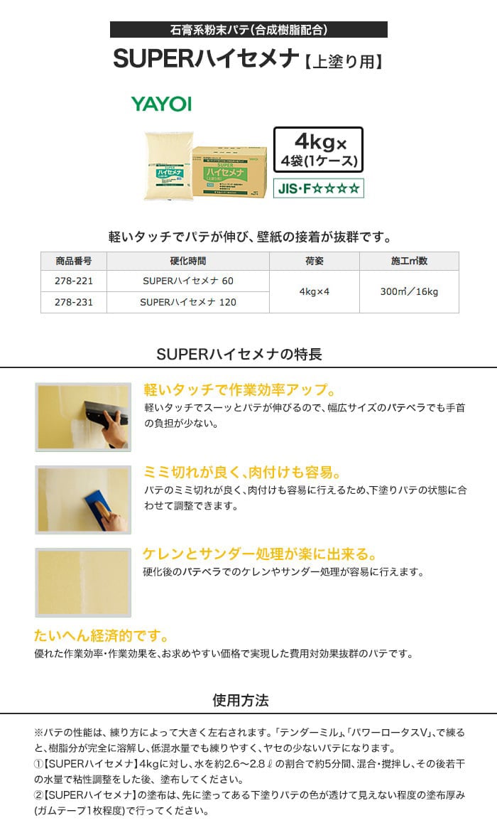 ヤヨイ化学 合成樹脂系粉末パテ  SUPERハイセメナ 4kg×4