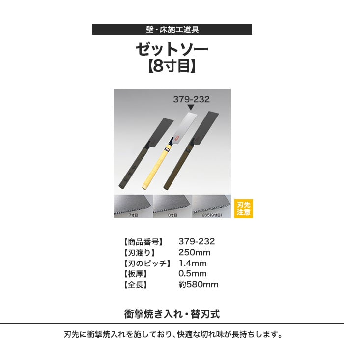 壁・床施工道具 ゼットソー 8寸目 379-232
