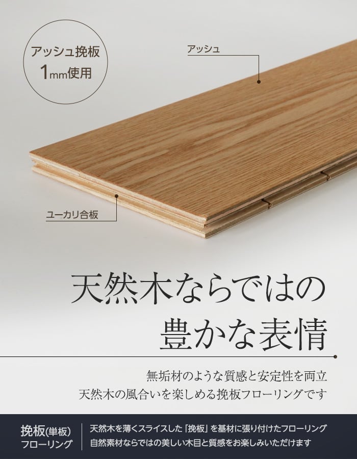 アッシュ 挽板フローリング 窒素ガスUV 土足可 12×125×909mm 1.59平米