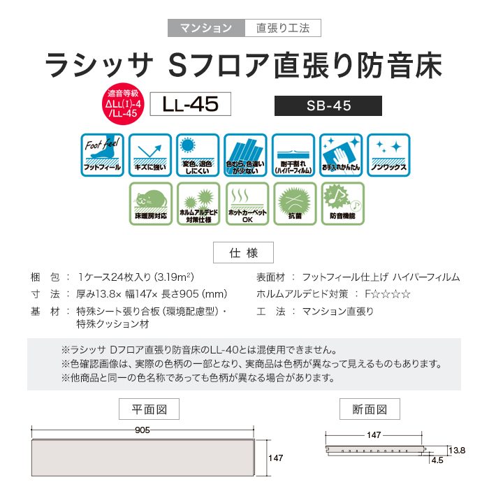 フローリング LIXIL ラシッサSフロア直貼り防音床 SB-45 防音フロア 1坪 フローリングの通販 DIYショップRESTA