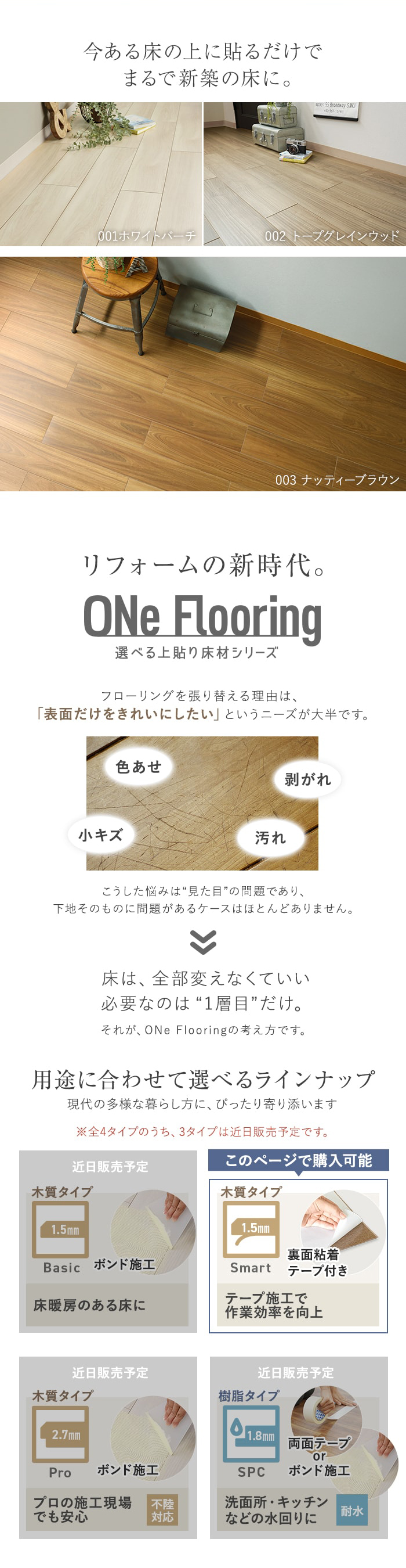 上貼り床材 ワンフローリング 1.5mm Smart 25枚入（約3.26平米） 全面両面テープ付