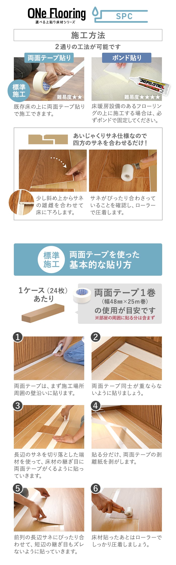 上貼り床材 ONe Flooring ワンフローリング 1.8mm耐水SPC 24枚入（約3.32平米）