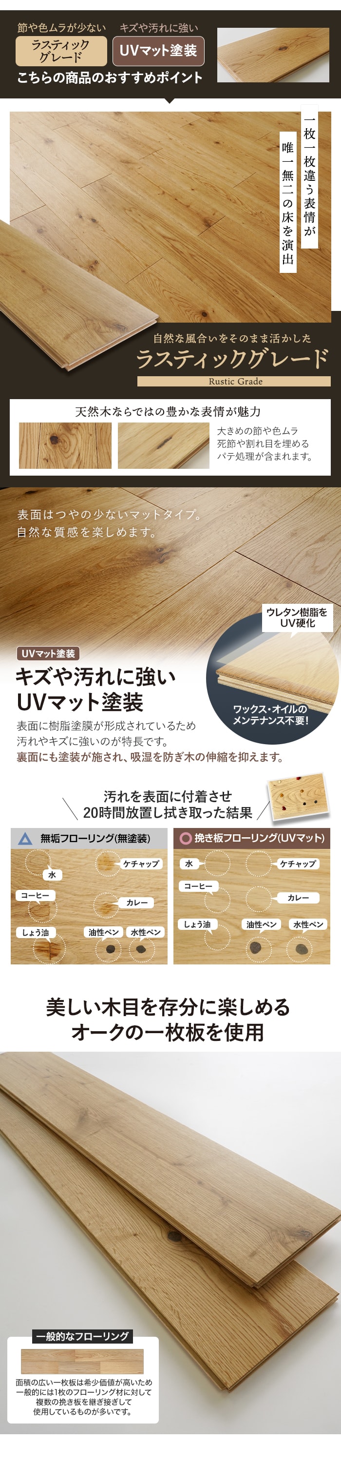 【接着剤セット】フローリング材 挽板 オーク 12mm厚 150mm幅 ラスティックグレード UVマット 12枚入
