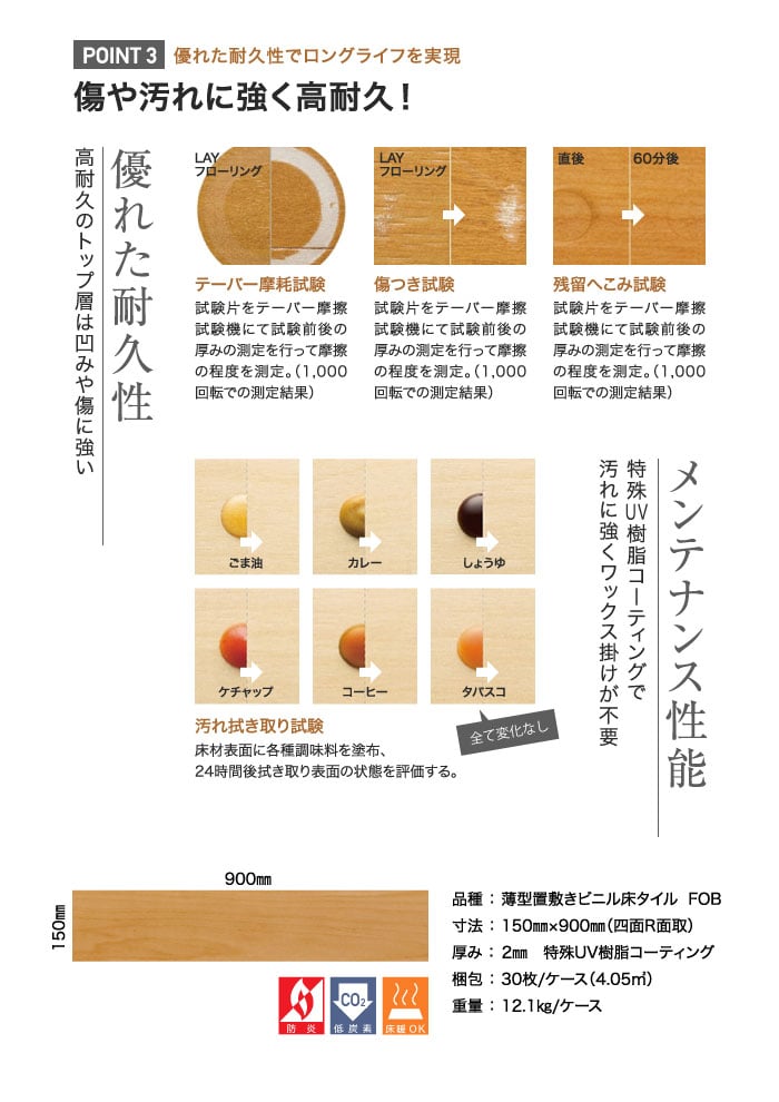 東リ 薄型置敷きリフォーム床材 LAYフローリング(フロアタイル) 2mm厚 150mm×900mm 30枚入（約4.05平米）