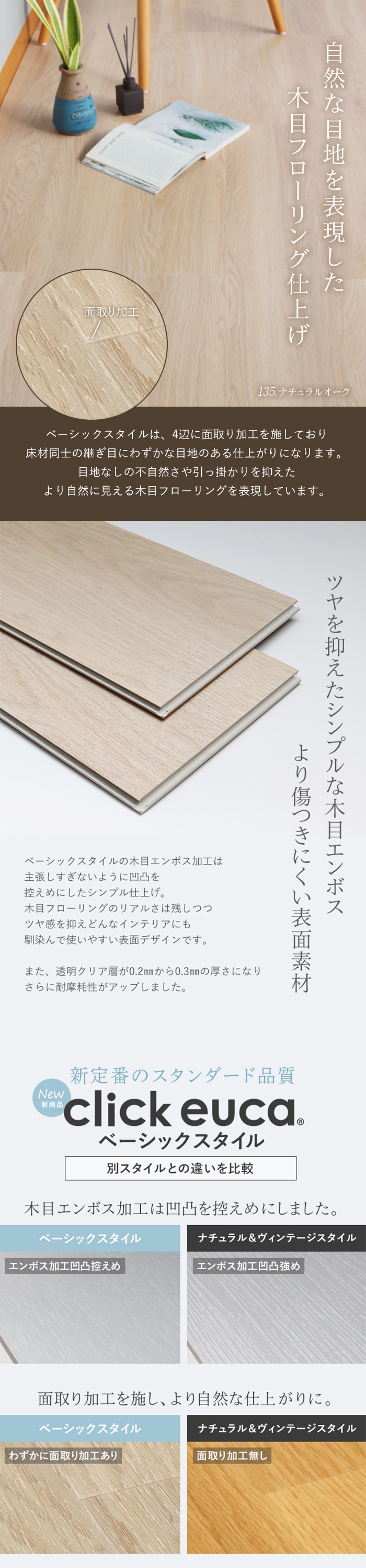 はめ込み式フローリング(フロアタイル) クリックeuca ベーシックstyle 5mm厚 150mm×935mm 8枚入り 約1.1平米