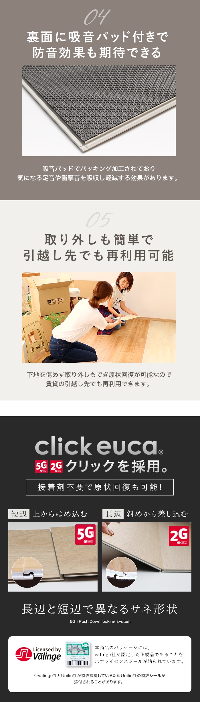 はめ込み式フローリング(フロアタイル) クリックeuca ベーシックstyle 5mm厚 150mm×935mm 8枚入り 約1.1平米