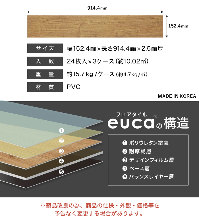 フロアタイル euca ジェネラルウッドstyle 6畳分 3ケースセット (約10.02平米) 