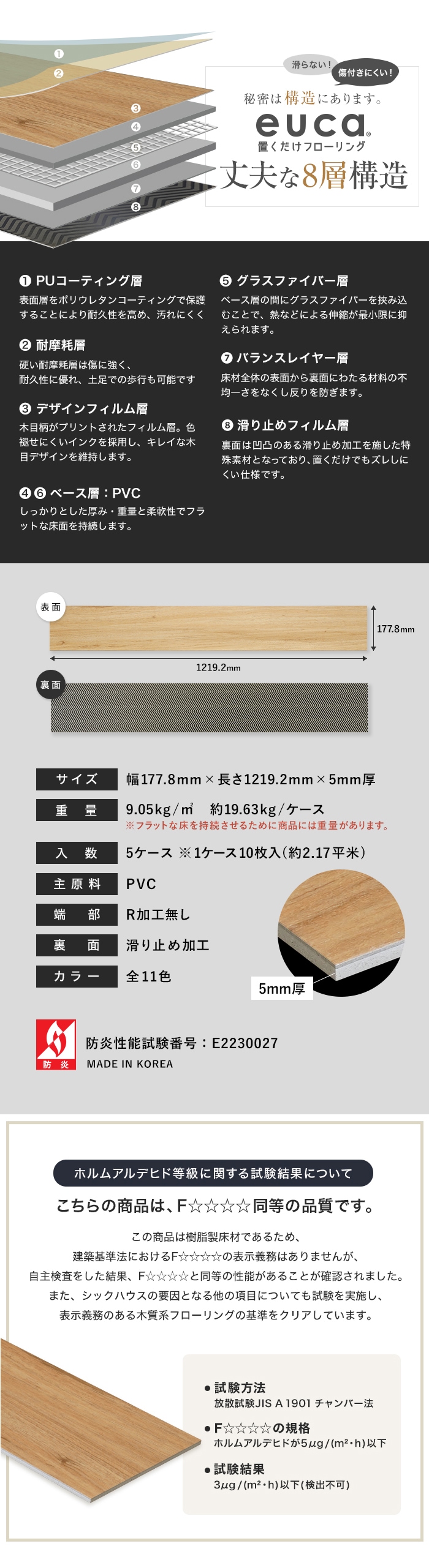 euca 置くだけフローリング 6畳セット (5ケース+道具セット 約10.85平米分)