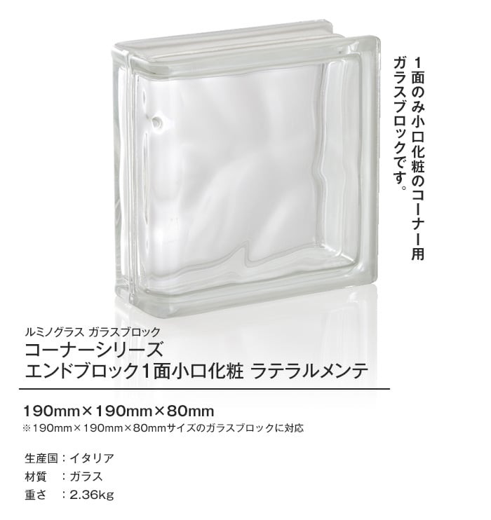 ルミノグラス ガラスブロック コーナーシリーズ エンドブロック1面小口化粧 【5個入】