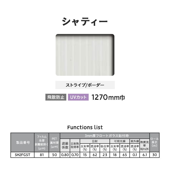 3m ガラスフィルム ファサラ ストライプ ボーダー シャティー 1270mm巾 Resta