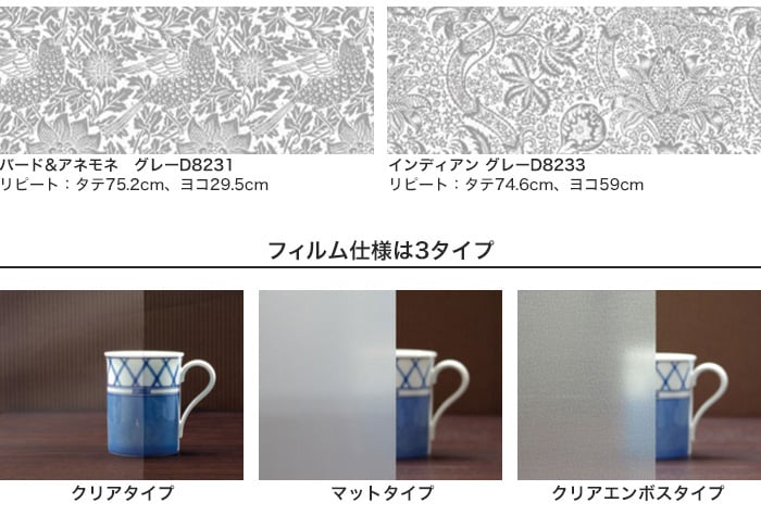 ガラスフィルム 窓の保護や目隠しに リリカラ Digital DECO MORRIS ＆ Cc. 巾118cm クリアタイプ グレー