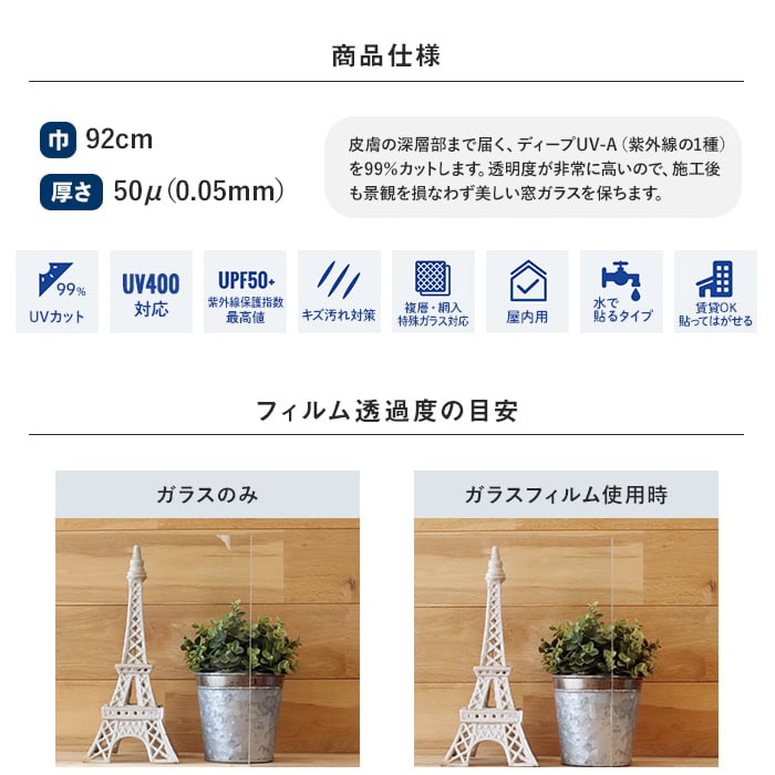 オーダーカット無料 窓ガラスフィルム ハイグレードすっきりクリアフィルム Duv001rw 透明 Uvカット Resta