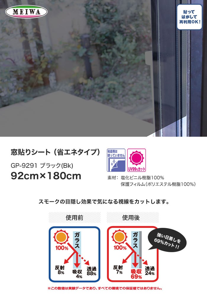 窓貼りシート (省エネタイプ) 明和グラビア GP-9291 92cm×180cm