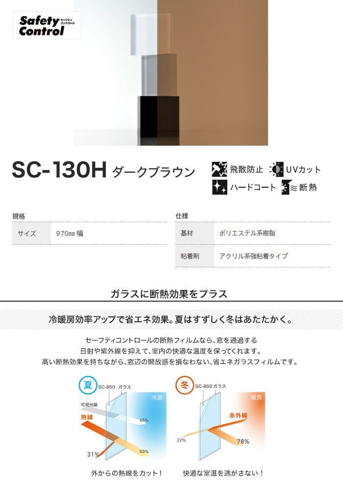 ガラスフィルム 窓 中川ケミカル セーフティコントロール SC-130H 970mm幅