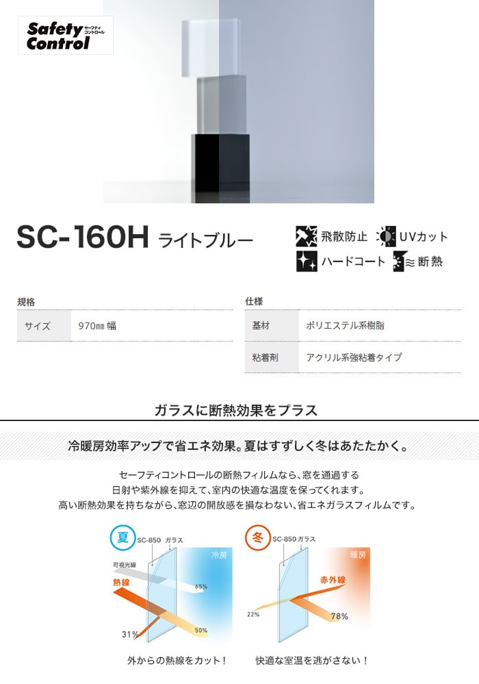 ガラスフィルム 窓 中川ケミカル セーフティコントロール SC-160H 970mm幅