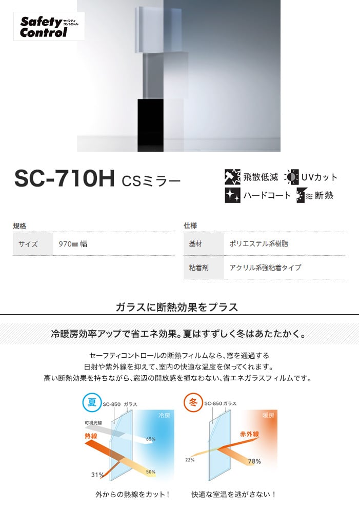 ガラスフィルム 窓 中川ケミカル セーフティコントロール SC-710H CSミラー 970mm幅