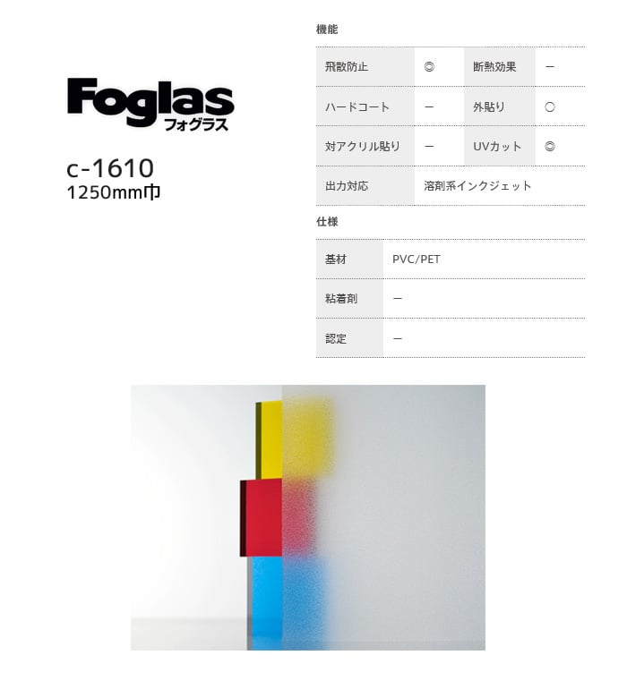 中川ケミカル ガラスフィルム Foglas 1250mm巾 c-1610