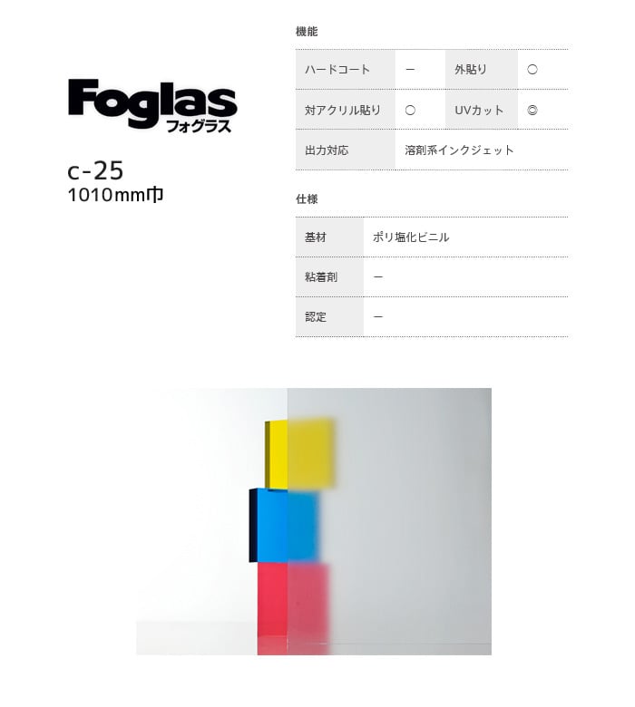 中川ケミカル ガラスフィルム Foglas 1010mm×20m c-25