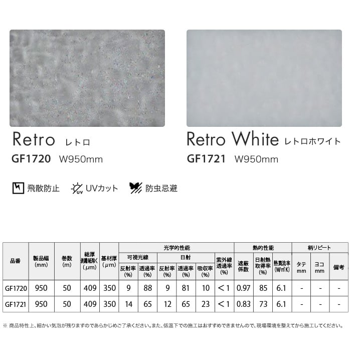 サンゲツ ガラスフィルム テクスチャードガラス レトロ 95cm巾 GF1720・GF1721