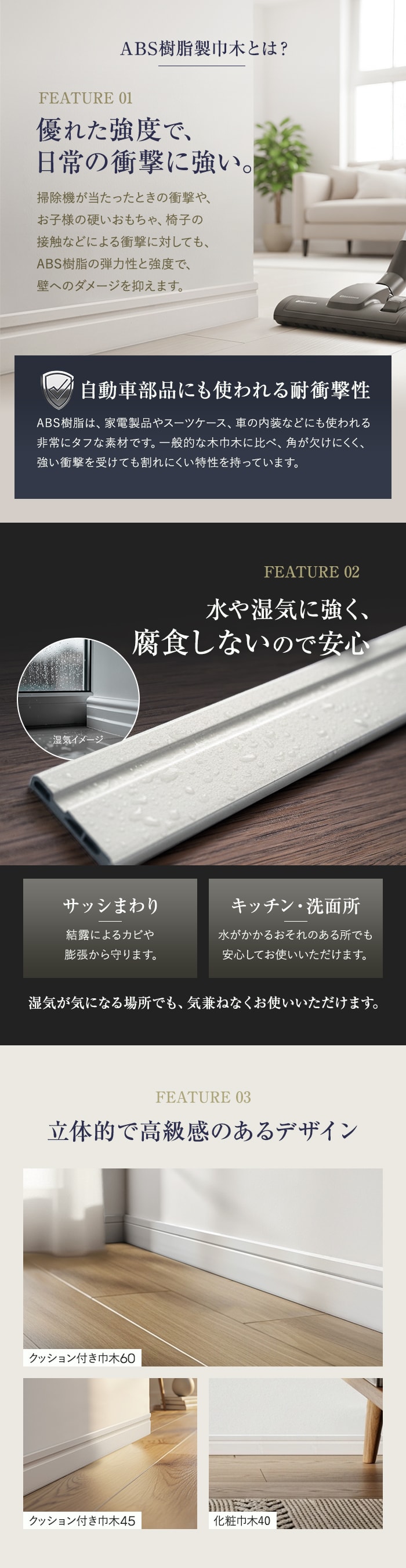 巾木 化粧巾木40 高さ40mm 厚さ7mm 長さ1800mm 1本 白