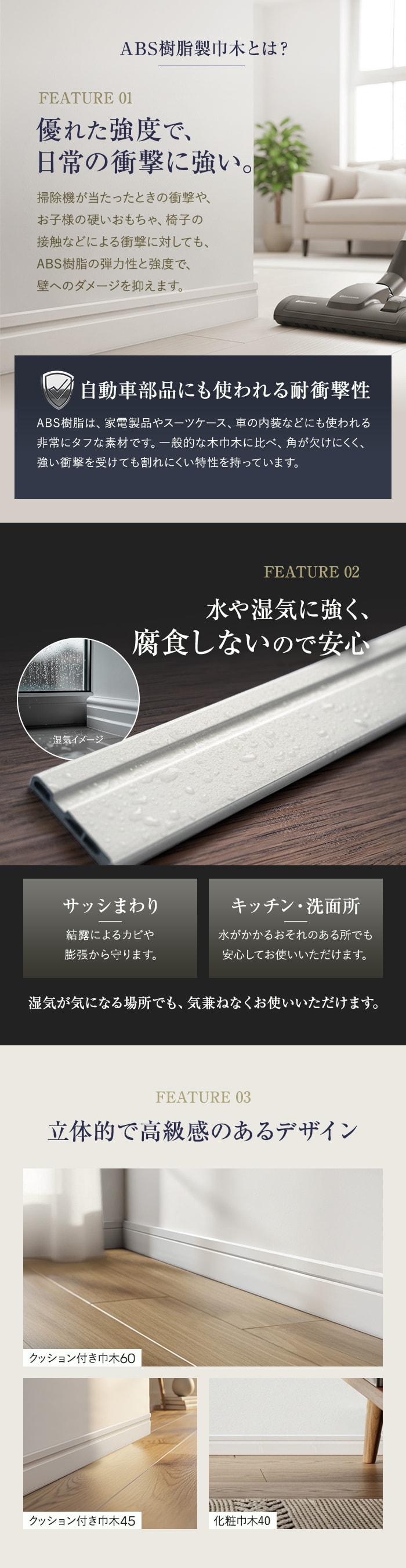 巾木 クッション付き巾木45 高さ45mm 厚さ7mm 長さ1800mm 1本 白