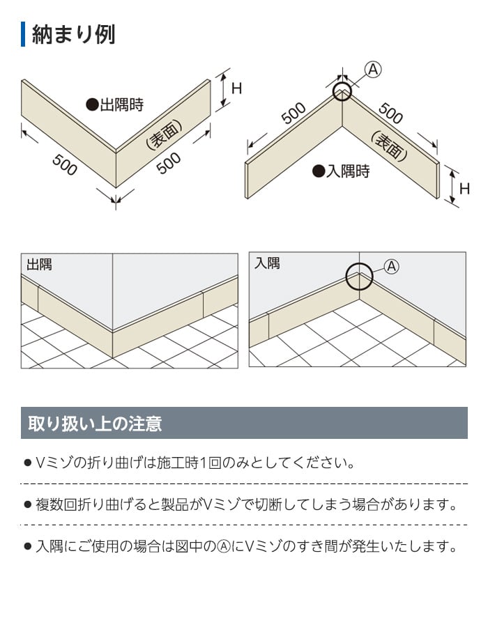 納まり例、取り扱い上の注意