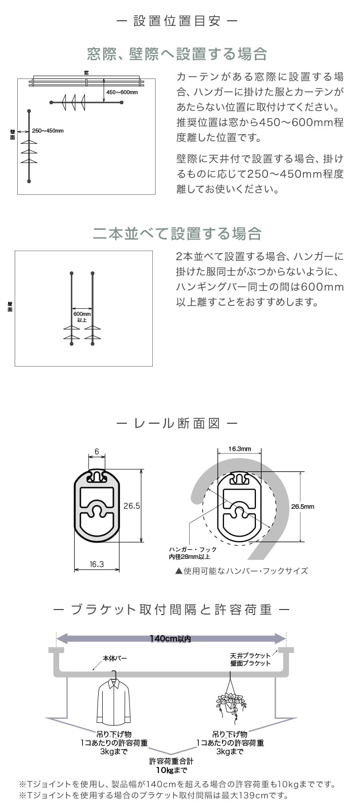 ハンギングバー TOSO H-1 壁面付Iタイプ W900mm