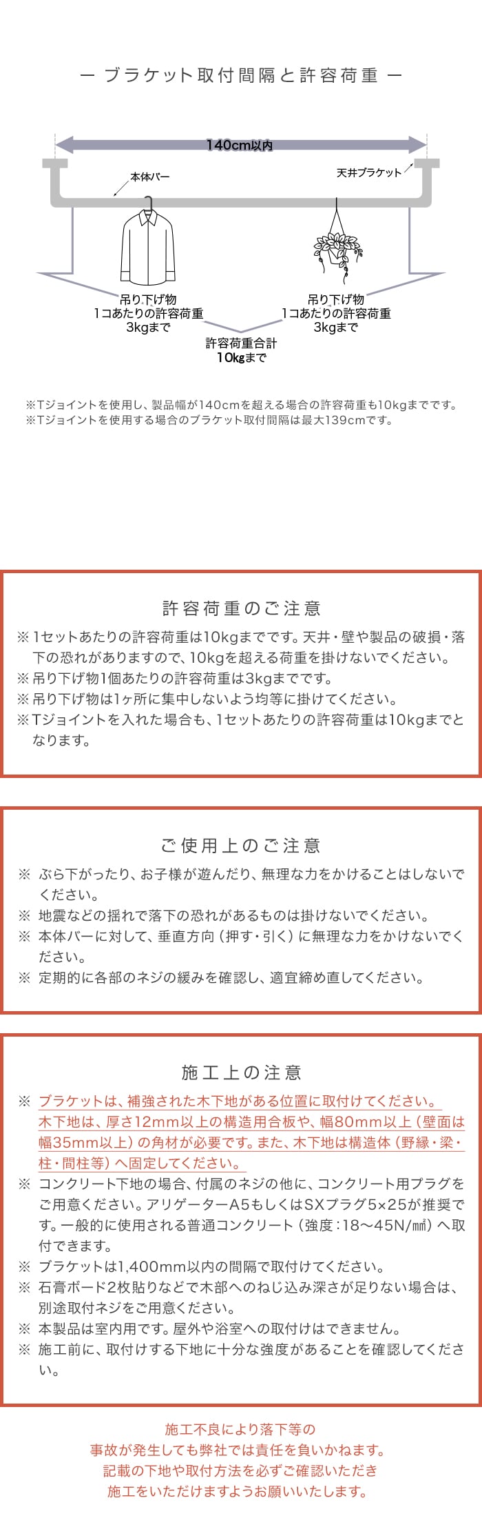 プラケット取付問隔と許容荷重