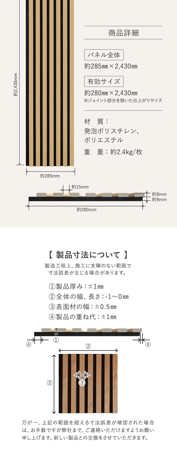 【法人配送】吸音 壁パネル サイレントウォールパネル 18×280×2430mm(L)