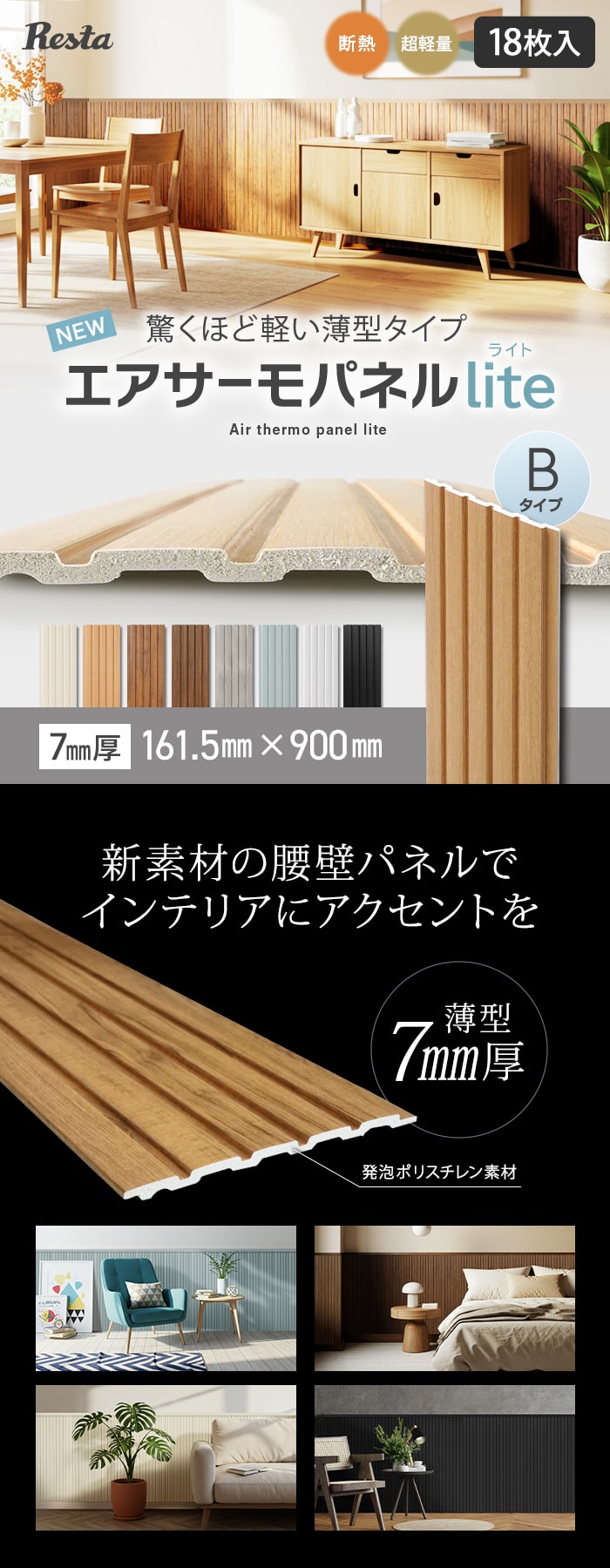 【18枚セット】 ウォールパネル DIY エアサーモパネルlite Bタイプ 7×161.5×900mm 