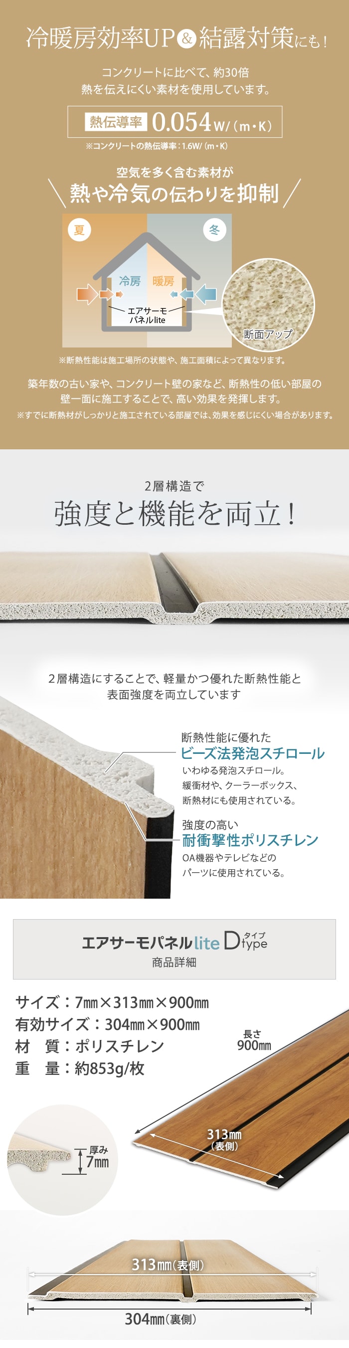 【10枚セット】 ウォールパネル DIY エアサーモパネルlite Dタイプ 7×313×900mm 