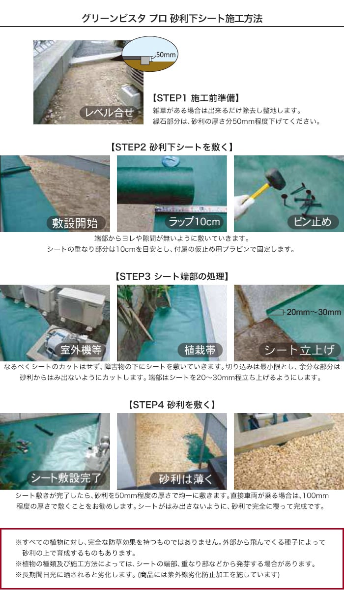 人工芝の下地材に！ グリーンビスタ プロ 砂利下シート 240J(強力タイプ) 幅1m×30m (プラピン50本付)