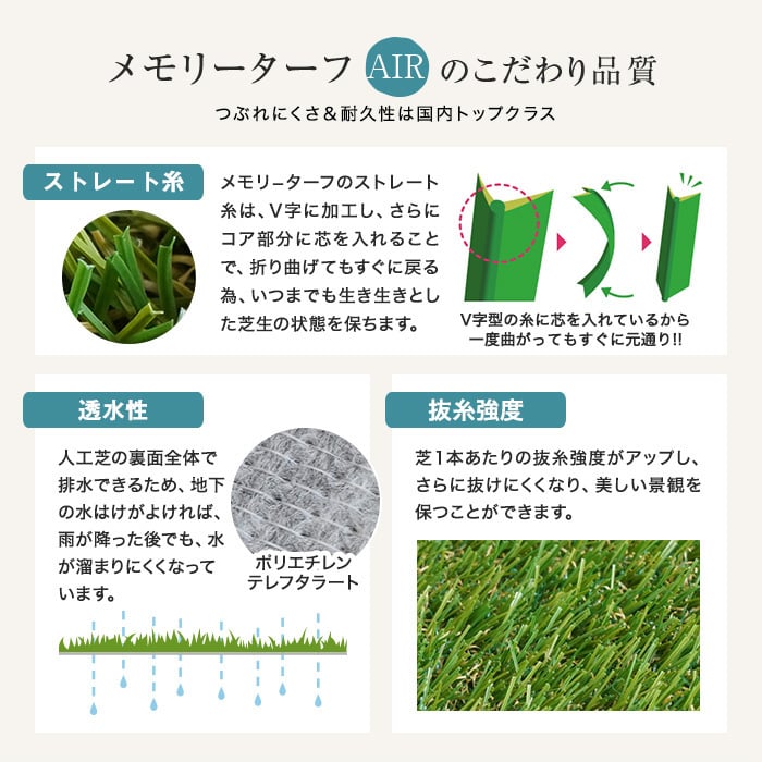 遮光性・透水性抜群！屋上用 リアル人工芝 メモリーターフ AIR 28mm丈